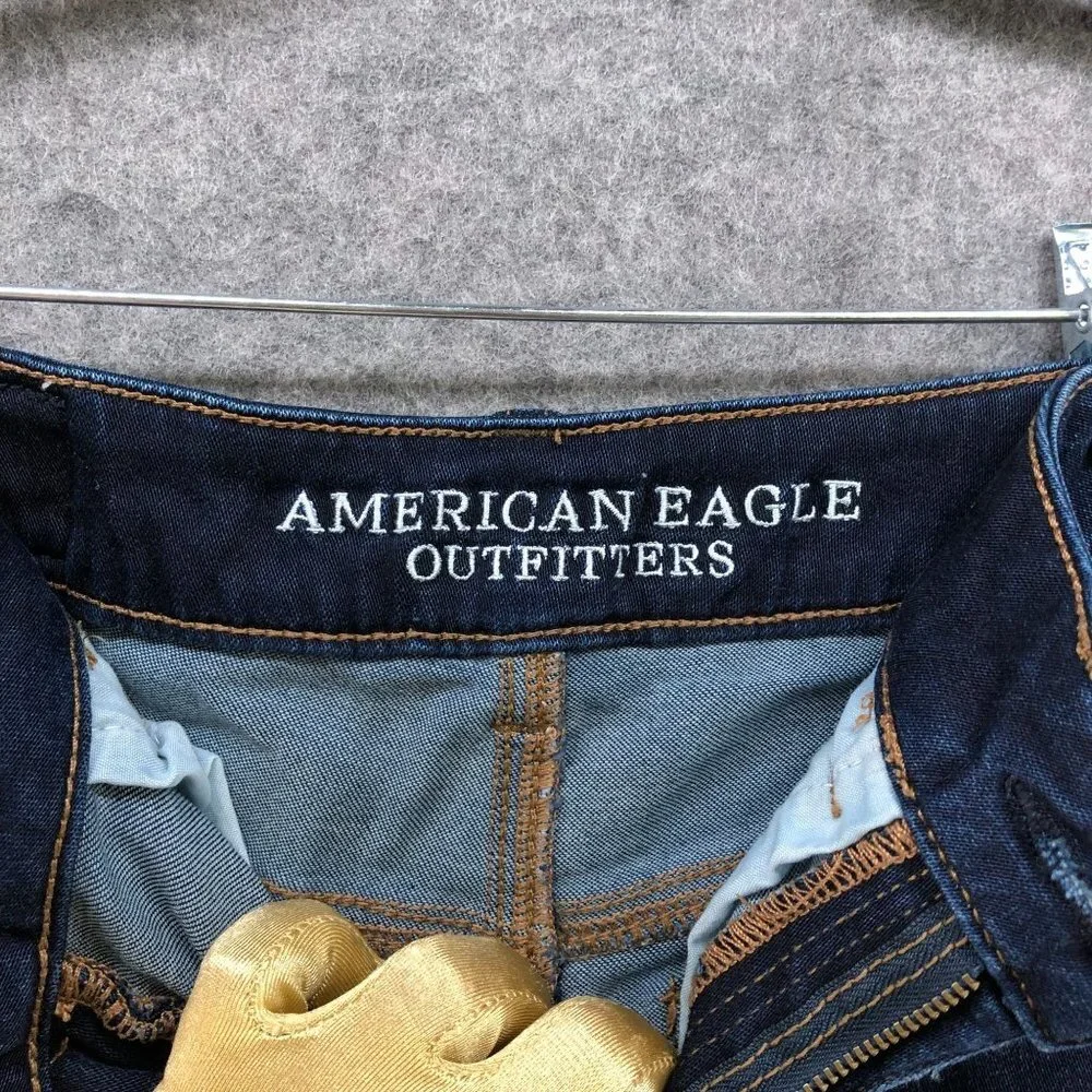 American Eagle Hi-Rise‎ Shortie Denim Shorts Womens 2 Blue Dark Wash Cutoff